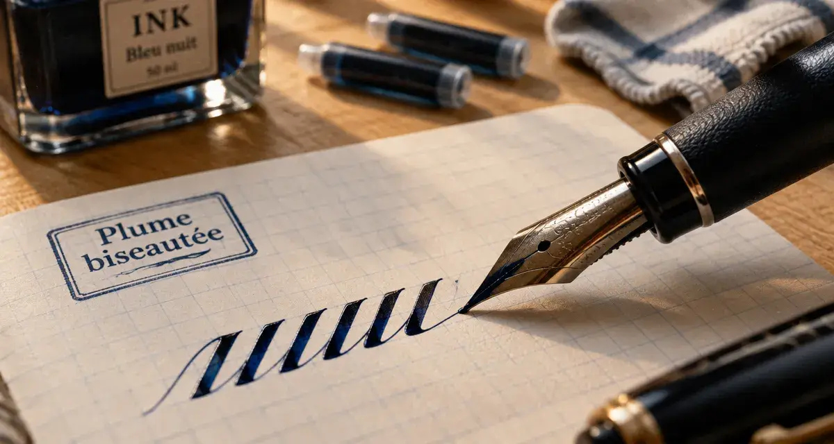 Calligraphie stylo plume : plume biseautée italique et encre