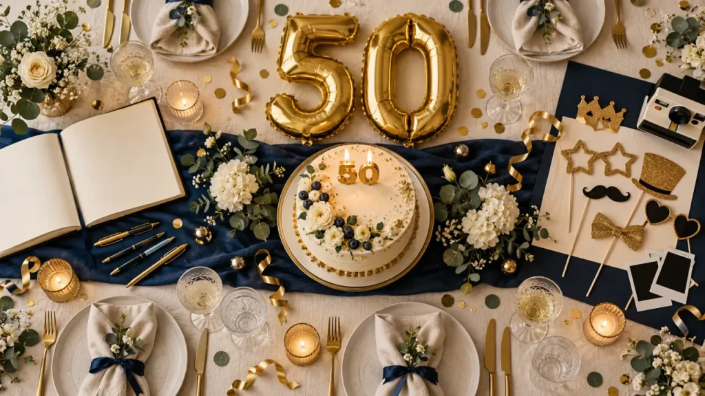 Déco 50 ans : une table élégante, un chiffre qui se voit et des souvenirs à garder