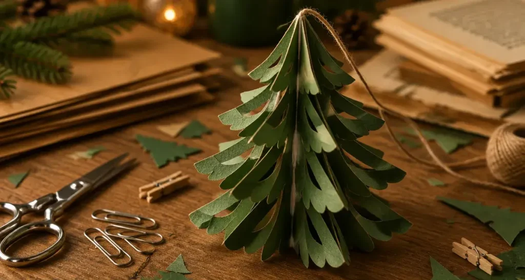 Sapin en papier plié kirigami, dense et stable, facile à suspendre